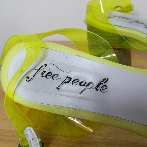 Free People Neon Yellow Transparent Sandals Heels Shoes Square Toe - Picture 3 of 7